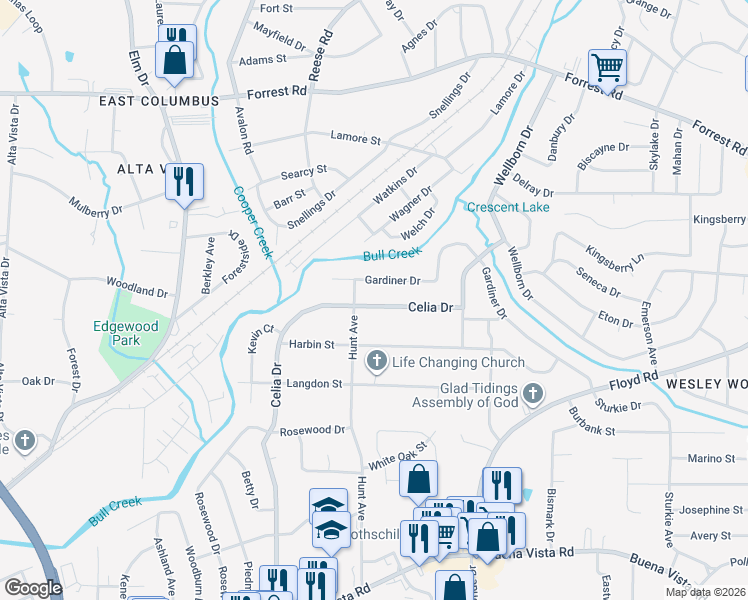 map of restaurants, bars, coffee shops, grocery stores, and more near 1732 Celia Drive in Columbus