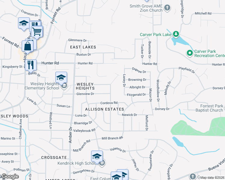 map of restaurants, bars, coffee shops, grocery stores, and more near 5570 Glenview Drive in Columbus