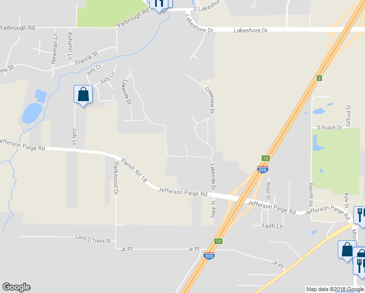 map of restaurants, bars, coffee shops, grocery stores, and more near 3804 Hideaway Circle in Shreveport