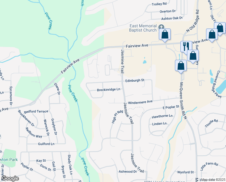 map of restaurants, bars, coffee shops, grocery stores, and more near 524 Breckinridge Lane in Prattville