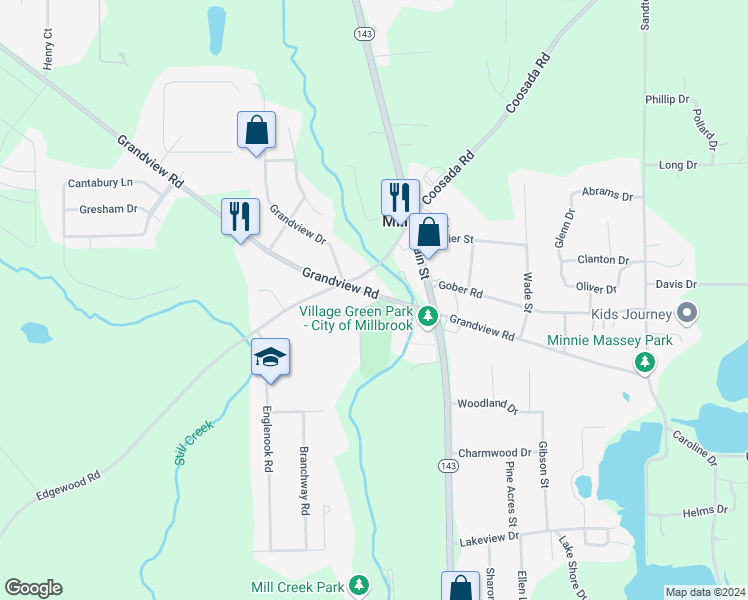 map of restaurants, bars, coffee shops, grocery stores, and more near 3113 Park Circle in Millbrook