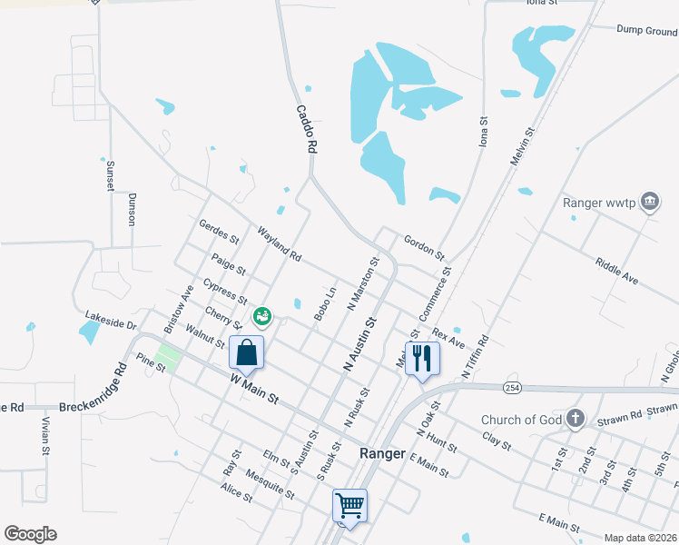 map of restaurants, bars, coffee shops, grocery stores, and more near 433 Wayland Road in Ranger