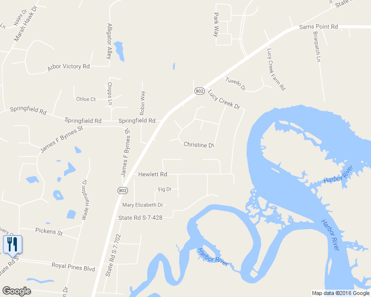 map of restaurants, bars, coffee shops, grocery stores, and more near 33 Christine Drive in Beaufort