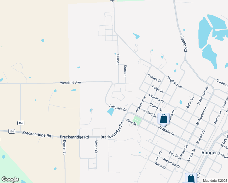 map of restaurants, bars, coffee shops, grocery stores, and more near 1204 Oak Hill Road in Ranger