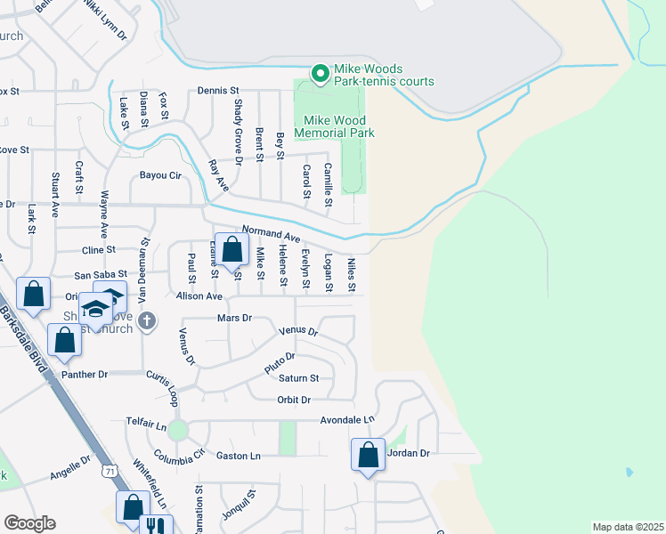 map of restaurants, bars, coffee shops, grocery stores, and more near 4205 Logan Street in Bossier City