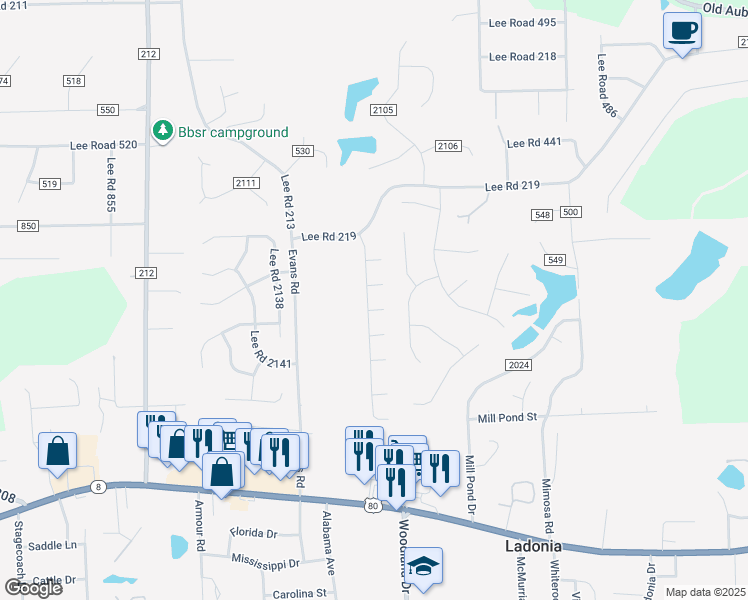 map of restaurants, bars, coffee shops, grocery stores, and more near 10 Lee Road 2173 in Phenix City