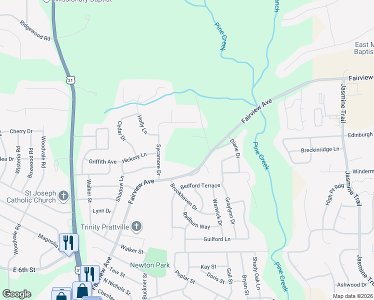 map of restaurants, bars, coffee shops, grocery stores, and more near 825 Fairview Avenue in Prattville