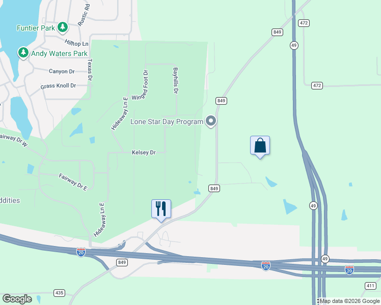 map of restaurants, bars, coffee shops, grocery stores, and more near 74 Ryder Cup Trail in Lindale