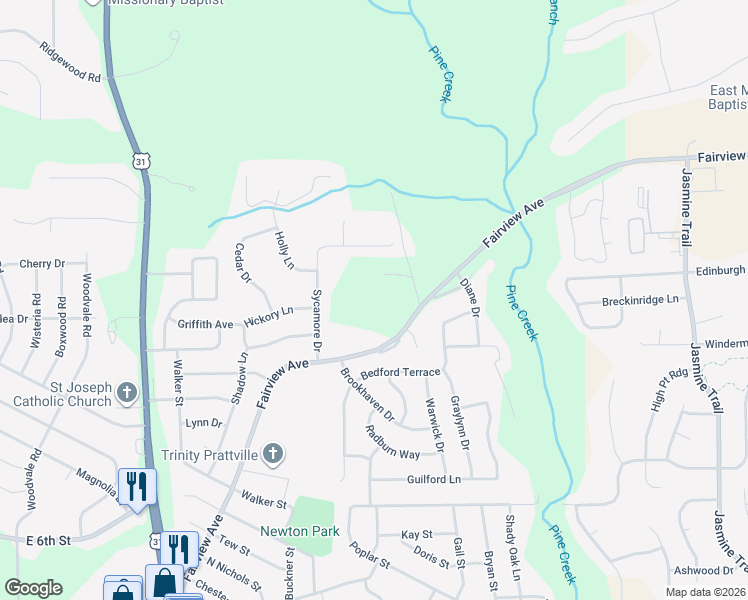 map of restaurants, bars, coffee shops, grocery stores, and more near 825 Fairview Avenue in Prattville