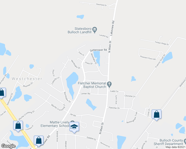 map of restaurants, bars, coffee shops, grocery stores, and more near 106 Montgomery Drive in Statesboro