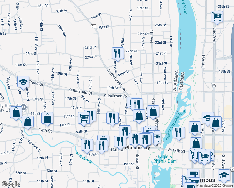 map of restaurants, bars, coffee shops, grocery stores, and more near 800 17th Street in Phenix City