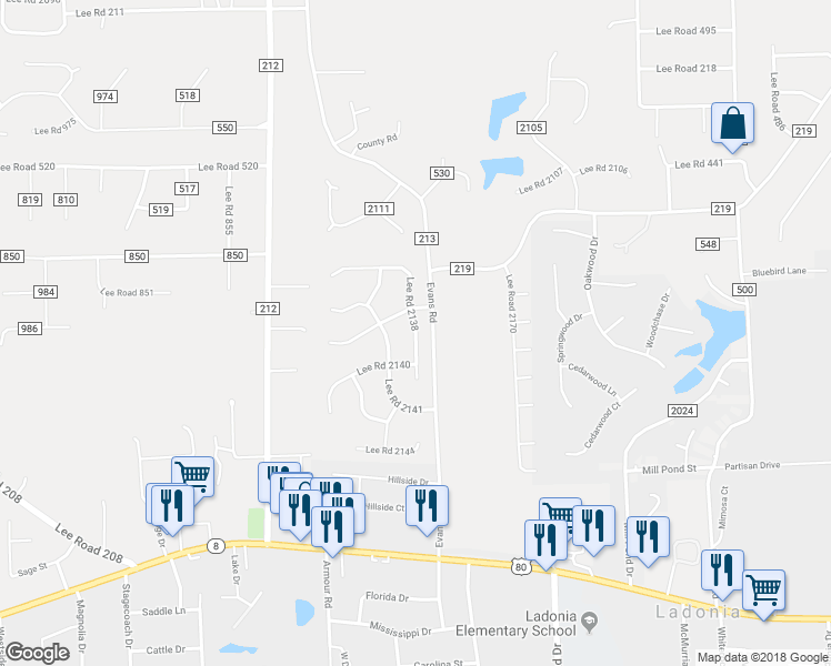 map of restaurants, bars, coffee shops, grocery stores, and more near 110 Lee Road 243 in Phenix City