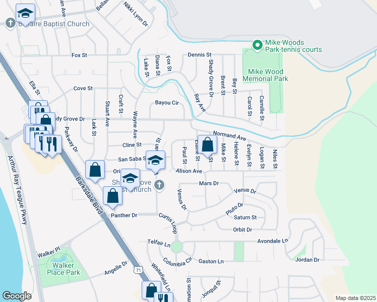 map of restaurants, bars, coffee shops, grocery stores, and more near 1703 Alison Avenue in Bossier City