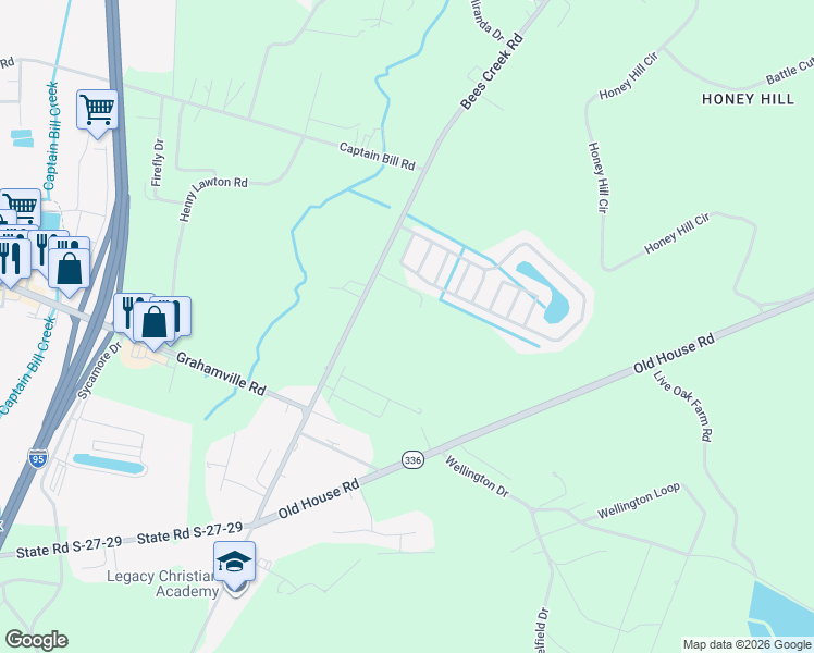 map of restaurants, bars, coffee shops, grocery stores, and more near 70 Deer Run Road in Ridgeland