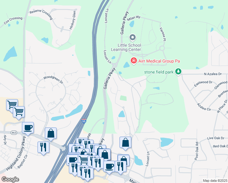map of restaurants, bars, coffee shops, grocery stores, and more near 100 Barrington Court in Madison