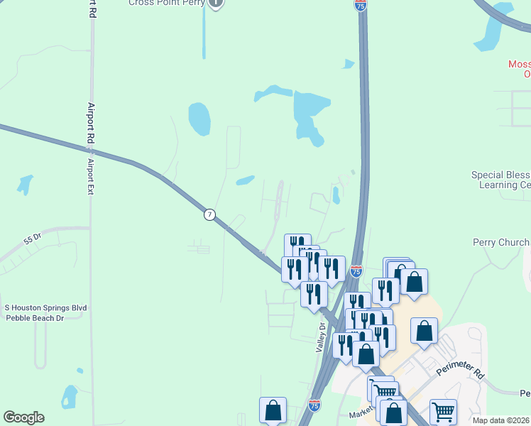 map of restaurants, bars, coffee shops, grocery stores, and more near 209 Charles Gray Boulevard in Perry