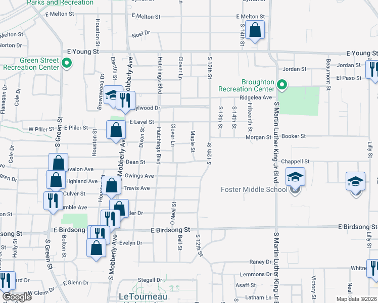 map of restaurants, bars, coffee shops, grocery stores, and more near 1111 Kathryn Street in Longview