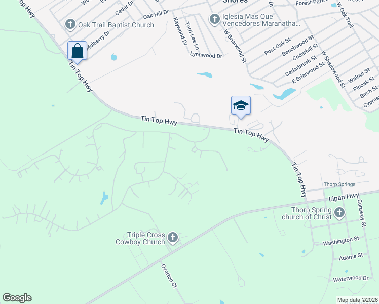 map of restaurants, bars, coffee shops, grocery stores, and more near 3512 Lakota Court in Granbury