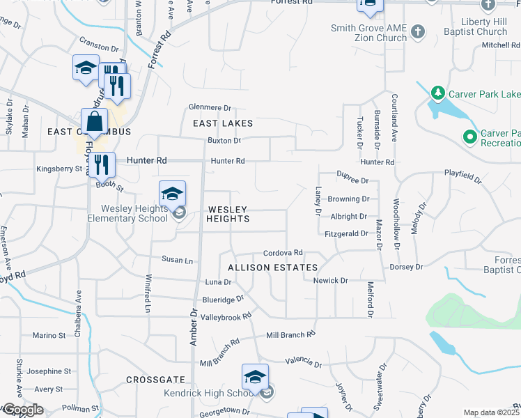 map of restaurants, bars, coffee shops, grocery stores, and more near 5547 Eastbrook Lane in Columbus