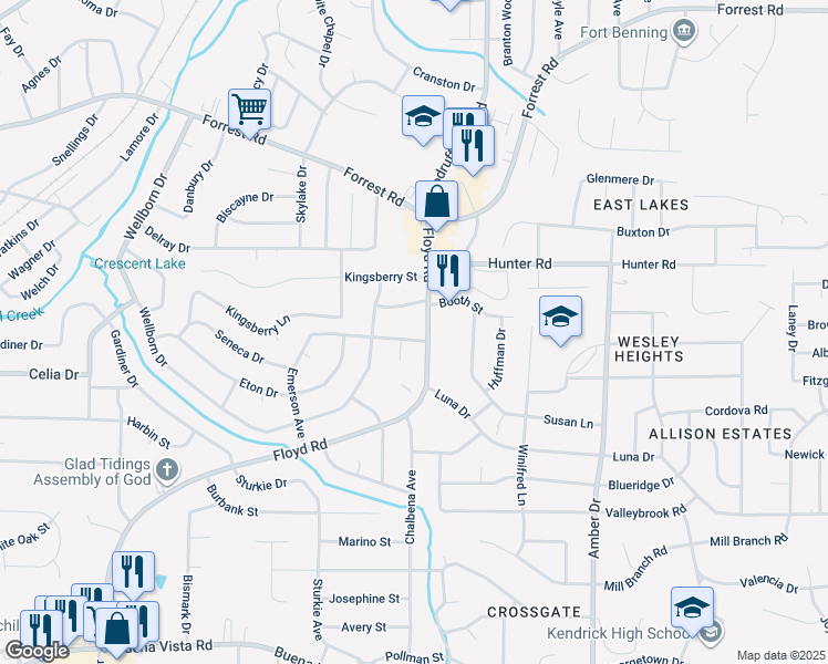 map of restaurants, bars, coffee shops, grocery stores, and more near 1837 Emerson Avenue in Columbus