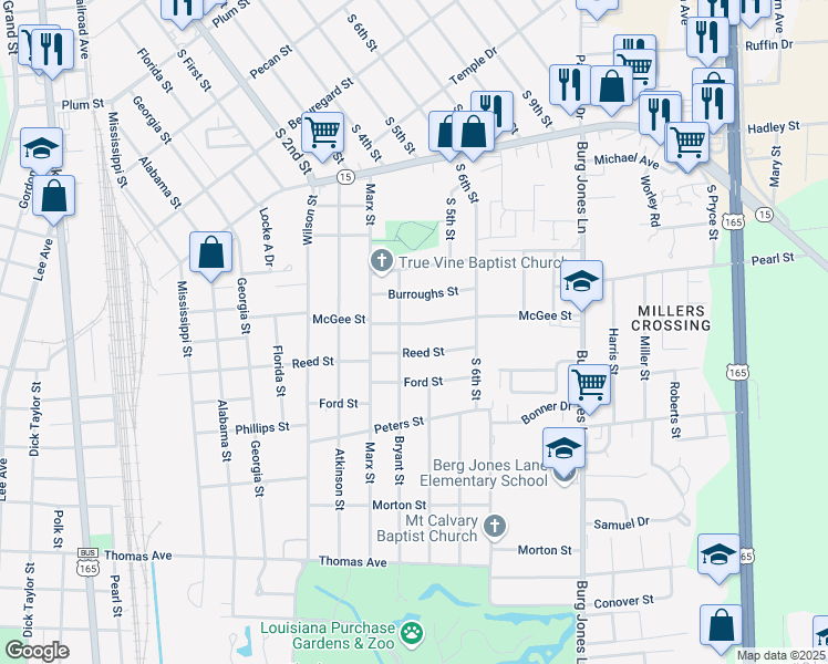 map of restaurants, bars, coffee shops, grocery stores, and more near 806 McGee St in Monroe