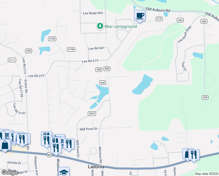 map of restaurants, bars, coffee shops, grocery stores, and more near 245 County Road 500 in Phenix City