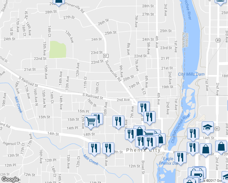 map of restaurants, bars, coffee shops, grocery stores, and more near 906b 19th Street in Phenix City