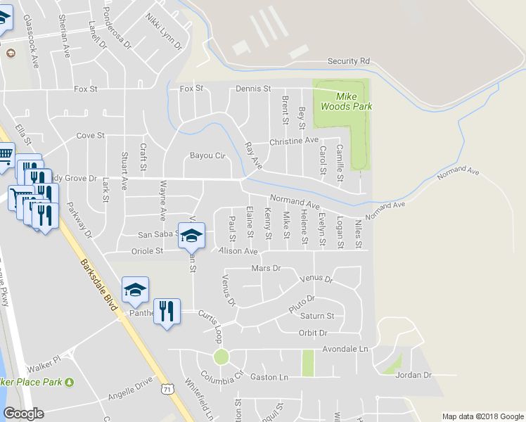 map of restaurants, bars, coffee shops, grocery stores, and more near 4206 Kenny Street in Bossier City