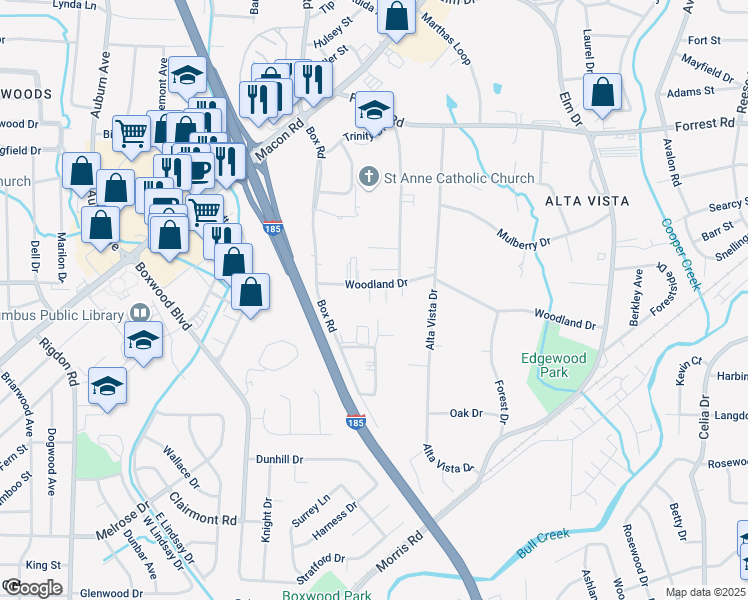 map of restaurants, bars, coffee shops, grocery stores, and more near 1557 Violet Avenue in Columbus