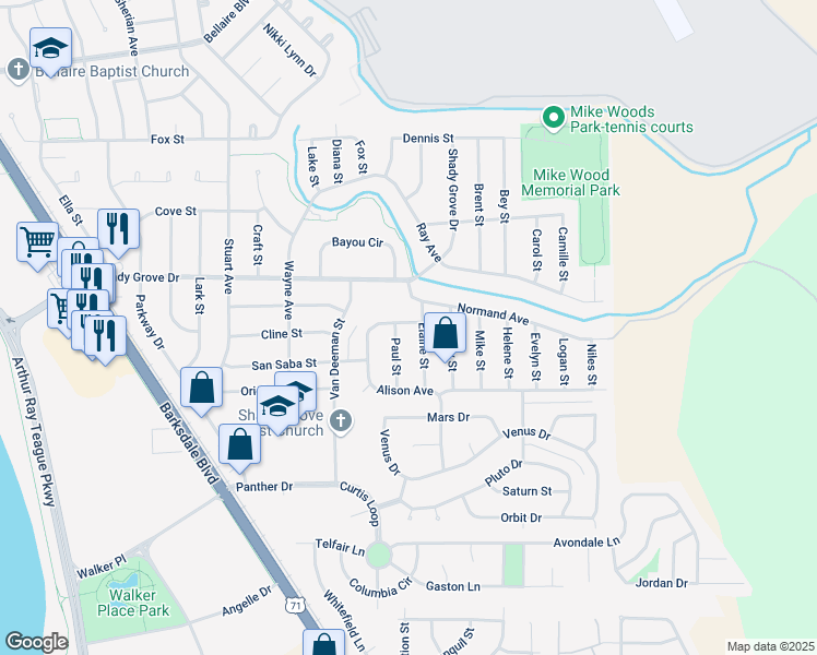 map of restaurants, bars, coffee shops, grocery stores, and more near 1703 Alison Avenue in Bossier City