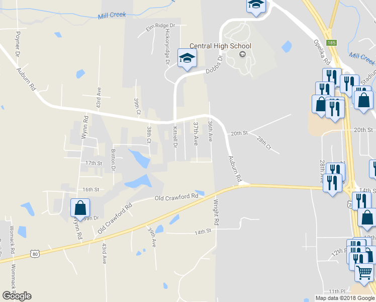 map of restaurants, bars, coffee shops, grocery stores, and more near 1908 Westminster Drive in Phenix City