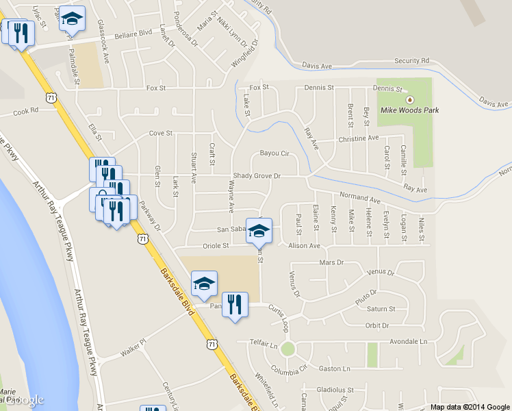 map of restaurants, bars, coffee shops, grocery stores, and more near 1713 Cline Street in Bossier City