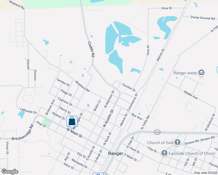 map of restaurants, bars, coffee shops, grocery stores, and more near 701 Caddo Road in Ranger