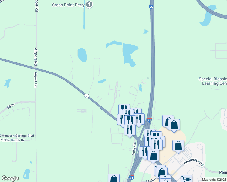 map of restaurants, bars, coffee shops, grocery stores, and more near 209 Charles Gray Boulevard in Perry