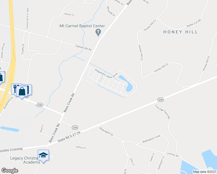 map of restaurants, bars, coffee shops, grocery stores, and more near 567 Ridgeland Lakes Drive in Ridgeland