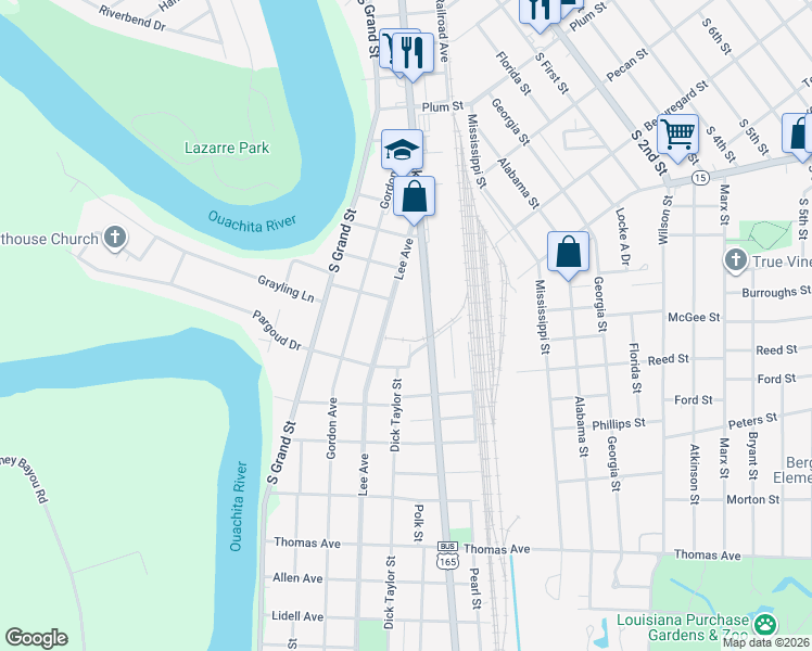 map of restaurants, bars, coffee shops, grocery stores, and more near 2500 Jackson Street in Monroe
