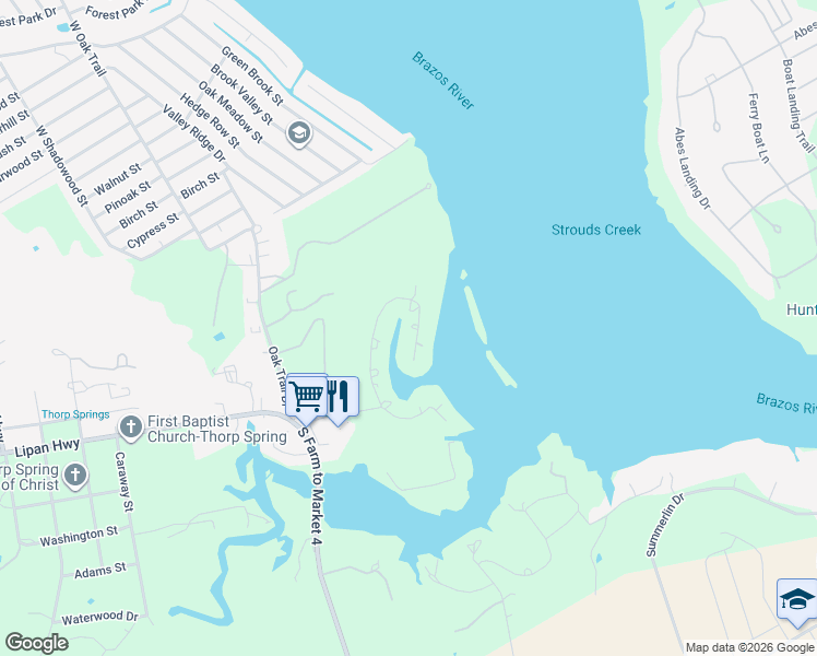 map of restaurants, bars, coffee shops, grocery stores, and more near 3221 Sunrise Court in Granbury