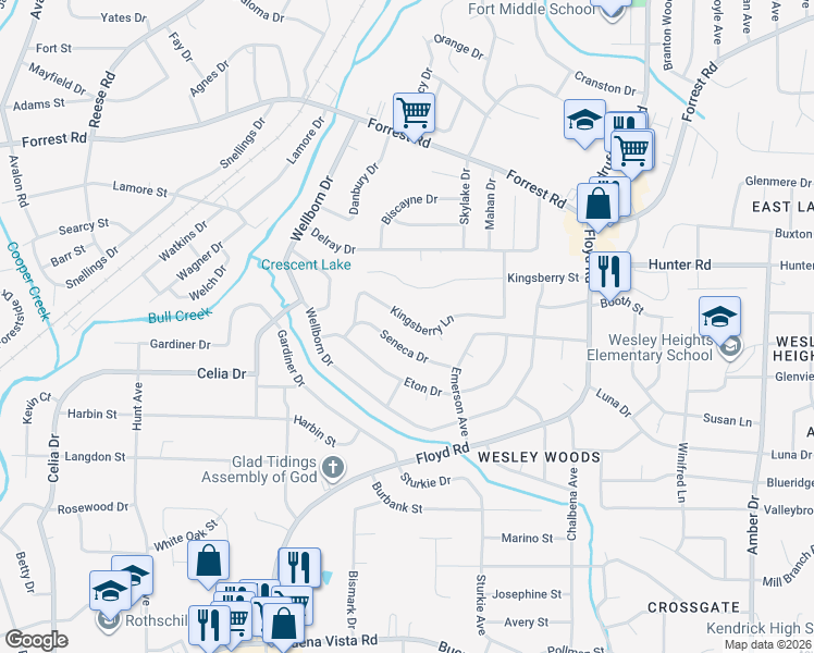 map of restaurants, bars, coffee shops, grocery stores, and more near 5043 Kingsberry Lane in Columbus
