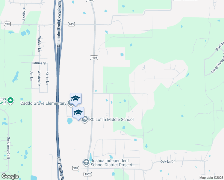map of restaurants, bars, coffee shops, grocery stores, and more near 1816 Caddo Peak Road in Joshua