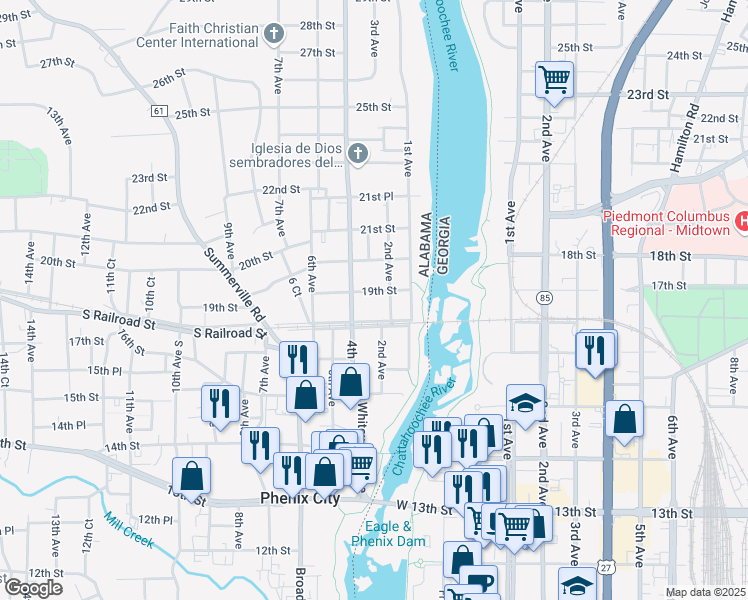 map of restaurants, bars, coffee shops, grocery stores, and more near 205 19th Street in Phenix City