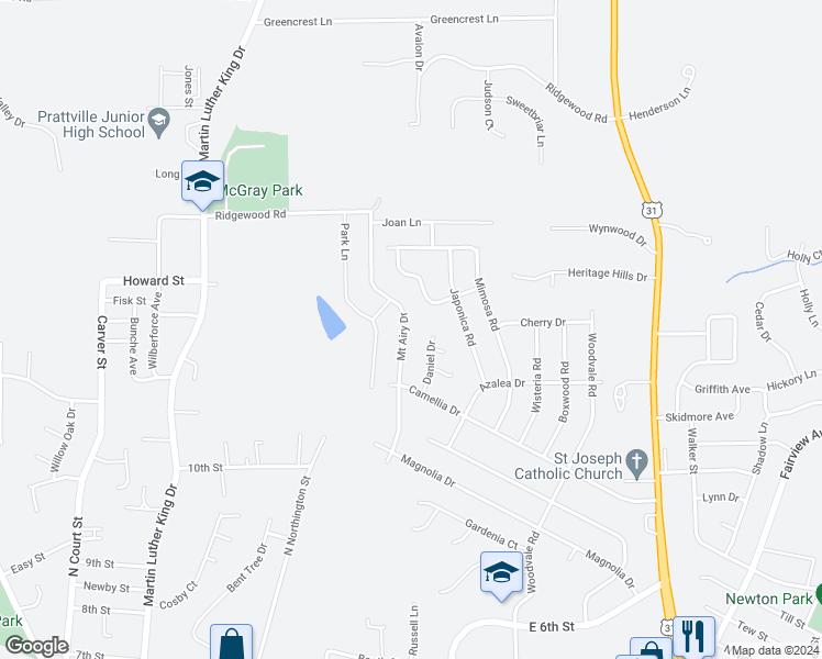 map of restaurants, bars, coffee shops, grocery stores, and more near 516 Mount Airy Drive in Prattville