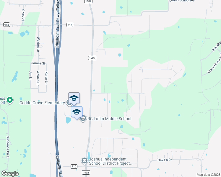 map of restaurants, bars, coffee shops, grocery stores, and more near 1816 Caddo Peak Road in Joshua