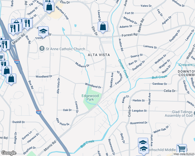 map of restaurants, bars, coffee shops, grocery stores, and more near 10 Clausen Drive in Columbus