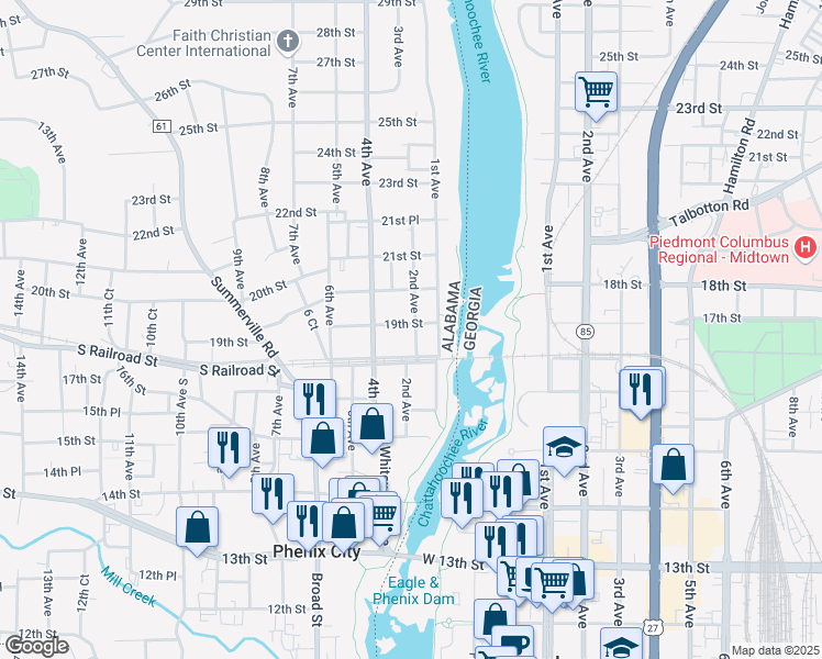 map of restaurants, bars, coffee shops, grocery stores, and more near 205 19th Street in Phenix City