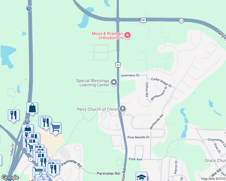 map of restaurants, bars, coffee shops, grocery stores, and more near 1812-1814 Macon Road in Perry
