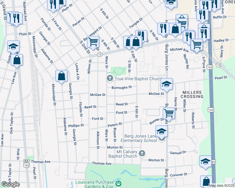 map of restaurants, bars, coffee shops, grocery stores, and more near 806 McGee St in Monroe
