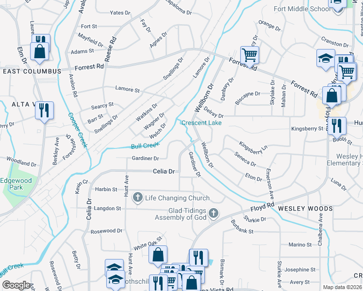 map of restaurants, bars, coffee shops, grocery stores, and more near 1641 Edgechester Avenue in Columbus
