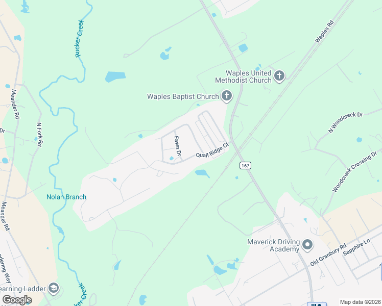 map of restaurants, bars, coffee shops, grocery stores, and more near 4014 Quail Ridge Court in Granbury