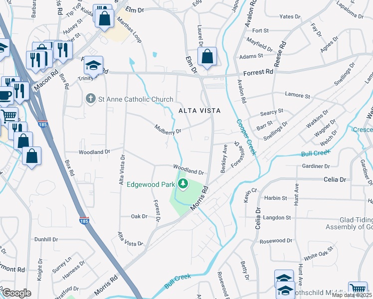 map of restaurants, bars, coffee shops, grocery stores, and more near 6 Clausen Drive in Columbus