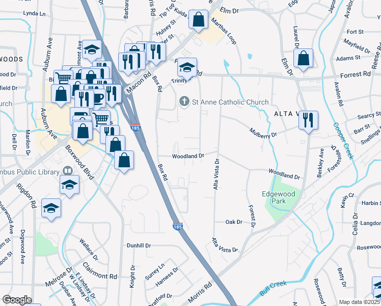 map of restaurants, bars, coffee shops, grocery stores, and more near 1552 Holland Avenue in Columbus